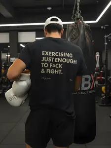 1 Piece Men‘s Motivational Slogan T-Shirt, “Exercising Just Enough to F*ck & Fight” Edgy Back Print for Boxing Training, Gym Workouts and Streetwear