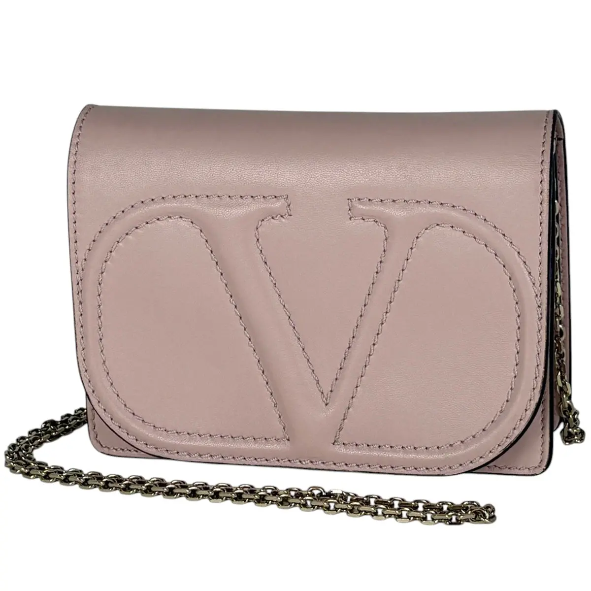 Pre-owned Leather Shoulder Bags Valentino Garavani Logo Chain Shoulder Bag (JP)
