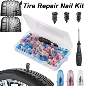 Car Tire Repair Kit with Three Sizes of Tire Plugs and Screwdriver, Emergency Tire Repair Tool Set for Most Car Models