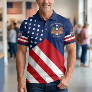USA 250th Anniversary Polo Shirt for Men, 1776–2026 Patriotic American Polo, 4th of July Performance Shirt, USA Flag Apparel
