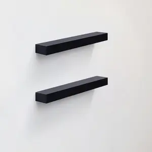 18.11" Floating Wall Shelves with LED Lighting – Black Wood Shelves with Invisible Brackets for Bathroom, Bedroom, Kitchen & Living Room