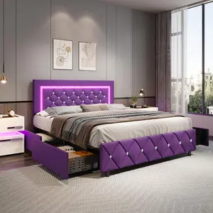 Twin/ Full/ Queen  Frame With Drawers, Upholstered  Frame With LED Lights, Modern Platform  Frame With Headboard And Footboard, Diamond Tufted Design, No Box Spring Needed, White/ Pink/ Black/ Purple/ Yellow Kids Metal Plush Rocking Horse Chair bed