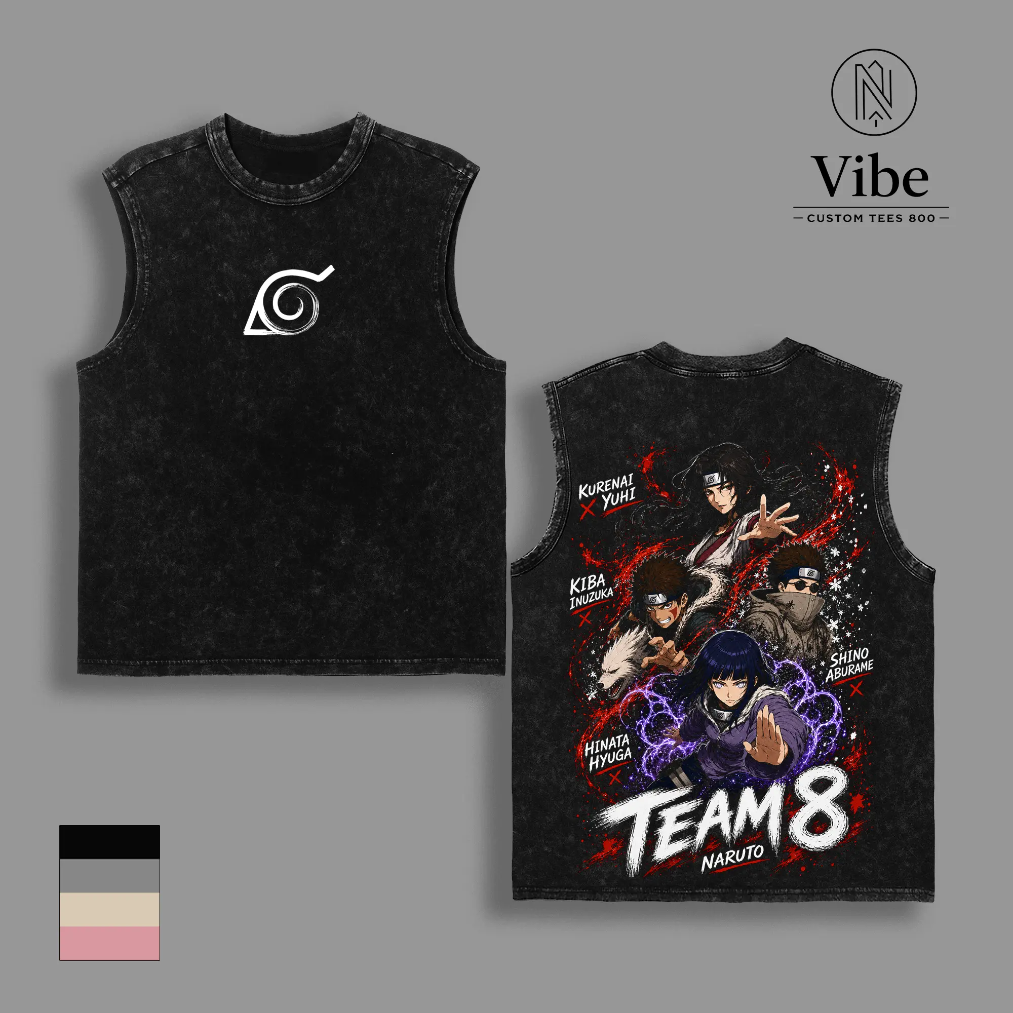 Team 8 Naruto Vintage Washed Anime T-Shirt, Tank Top, Sweatshirt, Hoodie, Hinata Hyuga Kiba Inuzuka Shino Aburame Kurenai Yuhi Manga Graphic Tee, Oversized Japanese Streetwear Shirt, Gift for Naruto Fans Men & Women