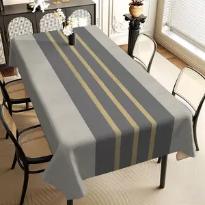 1Pc gray gold, horizontal stripes, rectangular dining table cloth, party tablecloth, Outdoor picnic table, kitchen accessories, room & outdoor decorative tablecloth