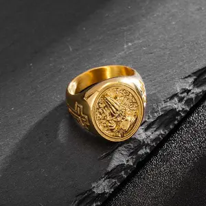Men's Stainless Steel Punk Style Ring - Hip Hop Prayer Hand with Cross Motif, Retro Fashion Jewelry, Multi-Size, Party Christmas Gift, Trendy Accessory