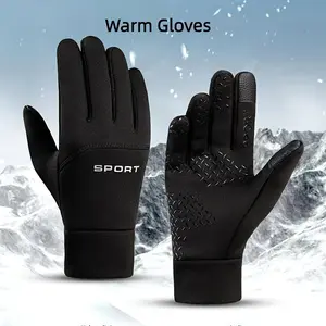 Men's Winter Sports Cycling Gloves, Touch Screen Compatible, Waterproof Knit Spandex Fabric with Anti-Slip Grip, Hand Washable
