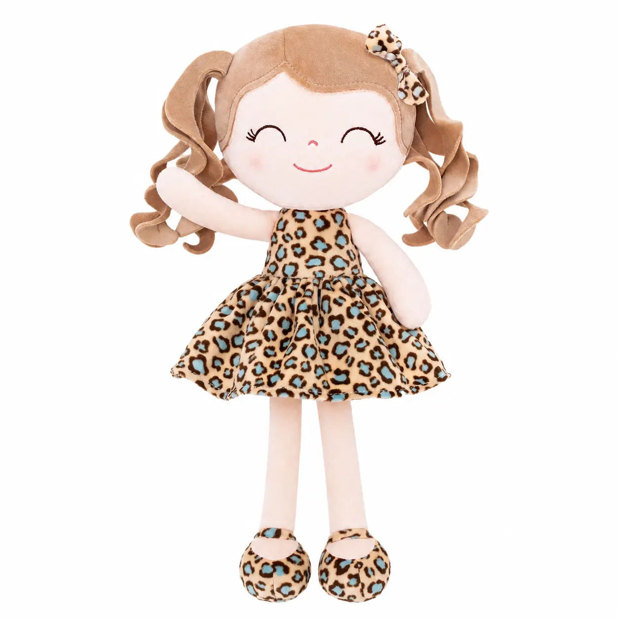Gloveleya 12 Inch Leopard Print Plush Doll, Soft Curly Hair Princess Toy for Girls, Adorable Birthday Gift & Cuddle Companion for Toddlers Ages 0-6