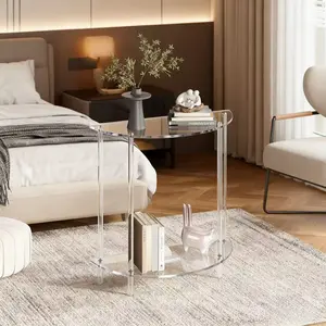 Acrylic Two-Tier Half-Circle Entry Table, Modern Home Entry Table, Easy Assembly, Suitable for Sofa, Foyer, Hallway, Living Room, Acrylic Tables