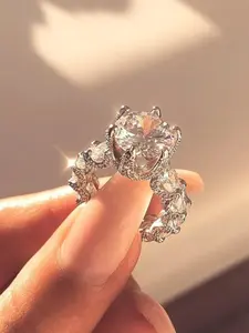 Elegant Rhinestone Decorated Ring for Women, Statement Ring, Fashion Artificial Zircon Jewelry for Party, Daily Decor, Trendy All-match & Exquisite Jewelry for Birthday Gift, Artificial Gemstone Ring