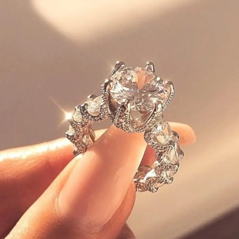 Elegant Rhinestone Decorated Ring for Women, Statement Ring, Fashion Artificial Zircon Jewelry for Party, Daily Decor, Trendy All-match & Exquisite Jewelry for Birthday Gift, Artificial Gemstone Ring, Beautiful Rings