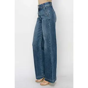 Lucy High Rise Double Button Wide Leg Risen Jeans