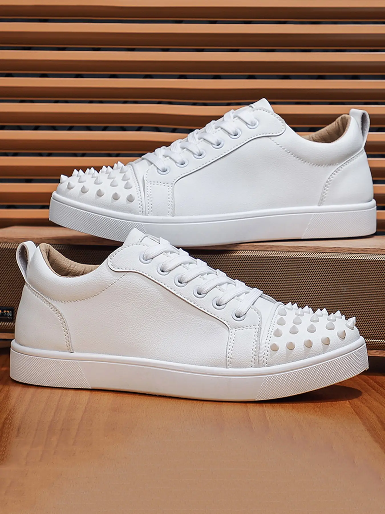 Men's Lace-Up Punk Style Rivet Sneakers, Trending Sneakers, Trendy Trainers, Comfortable Casual Fashion Outdoor Rubber Athletic Sports Shoes, All-Seasons Walking Hiking Footwear