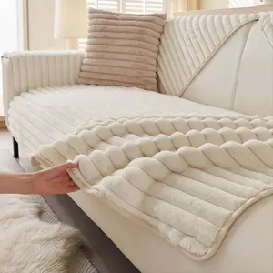 Solid Color Plush Sofa Cover, Dustproof Sofa Slipcover, 1 Count Non-slip Soft Sofa Protector, Warm & Thick Sofa Cover for Home Living Room Office Decoration