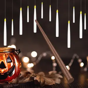 Flameless Candles with Magic Wand Remote for Halloween Decor, 6.6" Floating Candles Battery Operated Hanging Window Candles, Flickering Electric LED Candle for Christmas Halloween Decorations(12 pack)