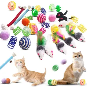 Cat Toys For Indoor Cats - 34 Packs Interactive Set With Colorful Springs  Mouse Ropes Balls Bells And Sisal Ball Kittens