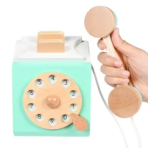 Wooden Simulation Toy, Antique Dial Phone, Pretend Call Toy, Educational Role Play Toy, Kids Intelligence Development
