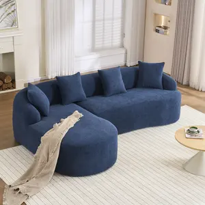 Niccae Compression Sponge L-Shape Sectional Sofa with Curved Chaise, Blue Modular Chenille Couch No Assembly Required, 30D High-Density for Living Room Bedroom Apartment Lounge.