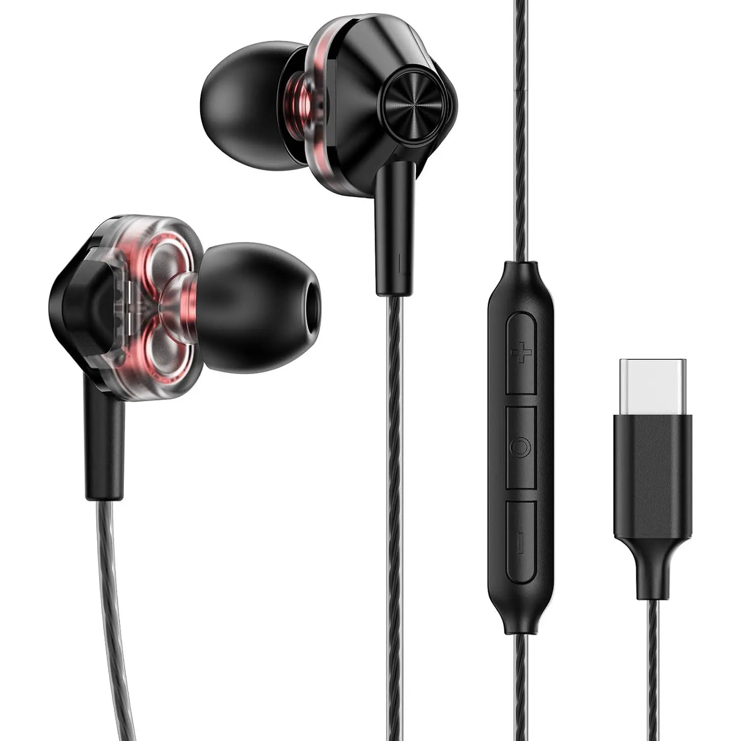 USB-C Wired in-Ear Earbuds, Dual Driver Hi-Fi Headphones with Mic, Noise Isolating Fit, Deep Bass, 5 ft Long Tangle-Free , for  17 16 15/Android/ Phone, Laptop