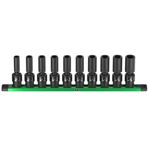 #SpringGlowUp SK 3/8" Drive Universal Impact Socket Set, Deep Swivel Impact sockets, Metric, 10-Pack, 10-19 mm, Premium CR-MO Steel, SureGrip 6 Point Design, With Storage Rail