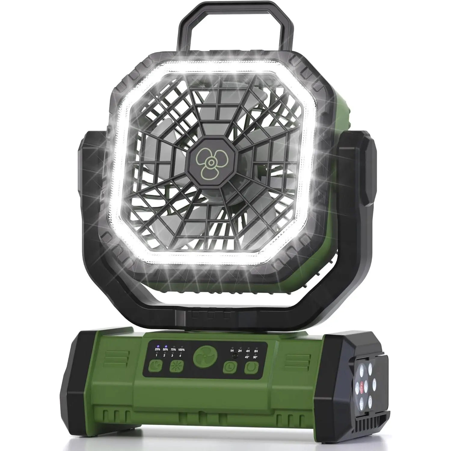 Portable Camping Fan with 20000mAh Rechargeable Battery, LED Lantern, and Hanging Hook - Quiet 4-Speed Oscillating Fan with Remote Control (18ft Range) and Timer for Tents and Outdoors - Green, Portable Fan