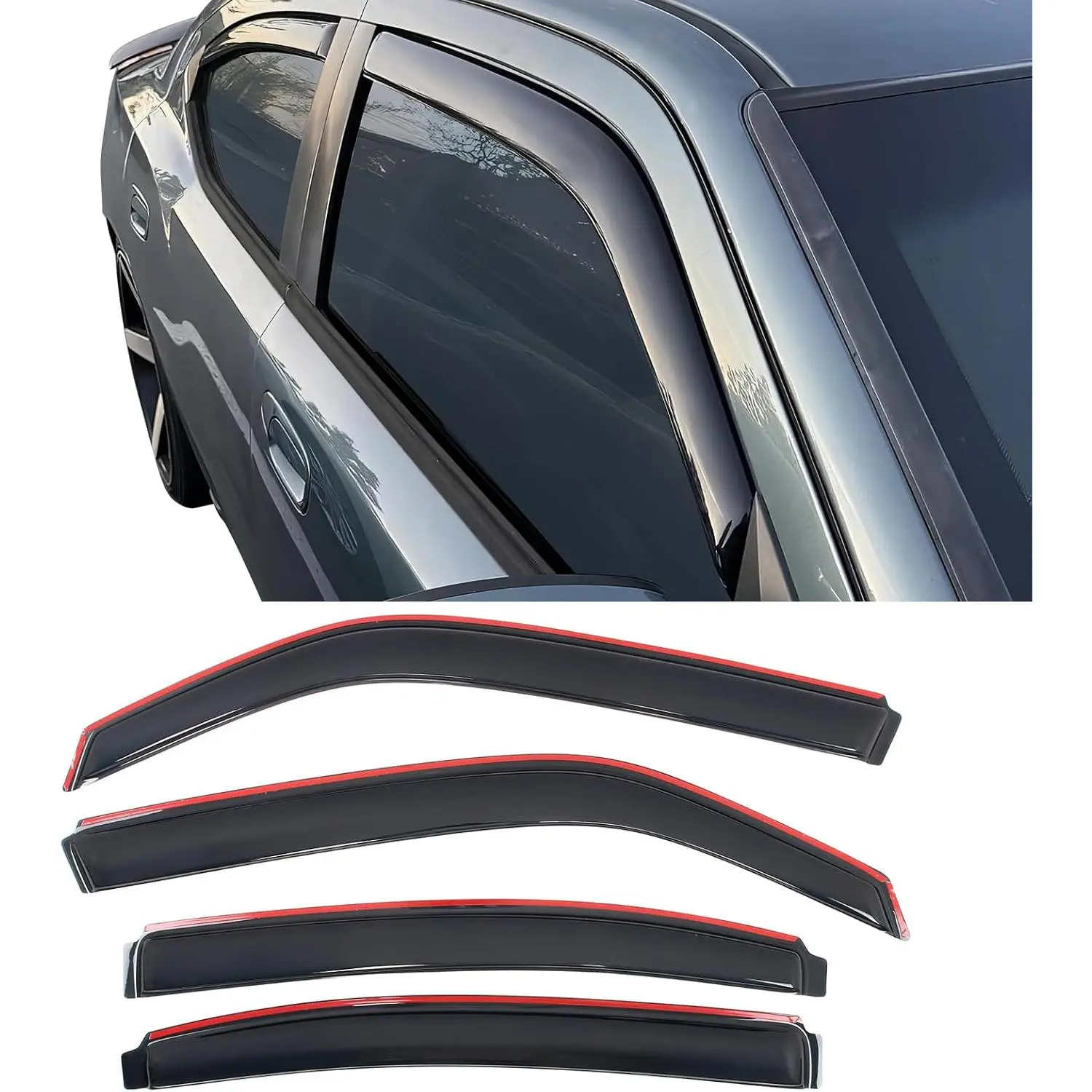 IKON MOTORSPORTS in Channel Window Visors Compatible with 2006-2010 Dodge Charger, Slim Style Acrylic Smoke Rain Guards, Side Window Wind Deflectors 4PCS