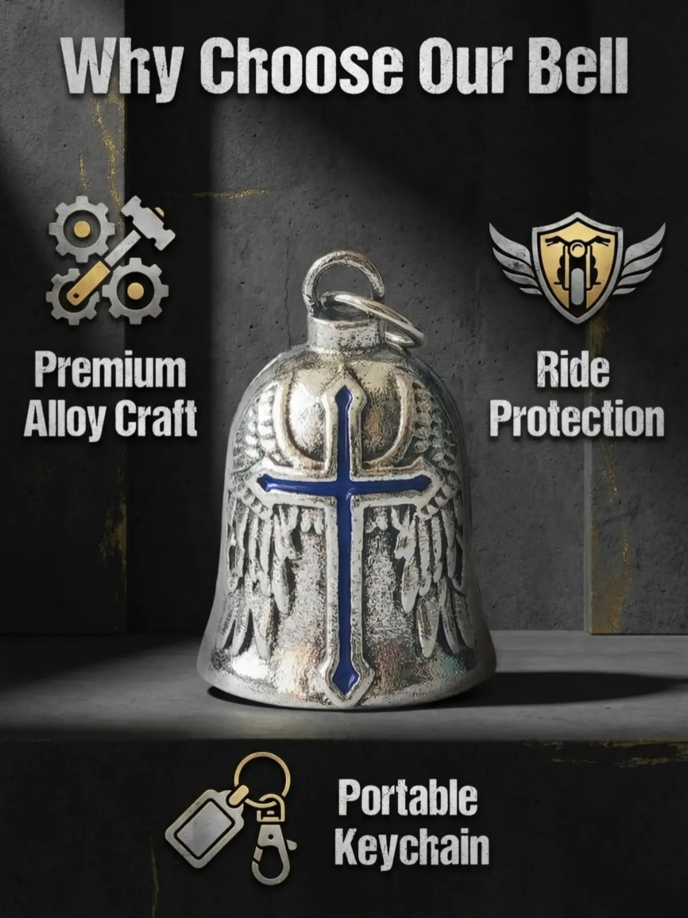 Christmas Halloween Bell Gremlin Guardian Motorcycle Keychain, Unisex Crossbell Rider Bicycle Bell, Lucky Riding Spirit Bell Alloy Craft Protection Accessory