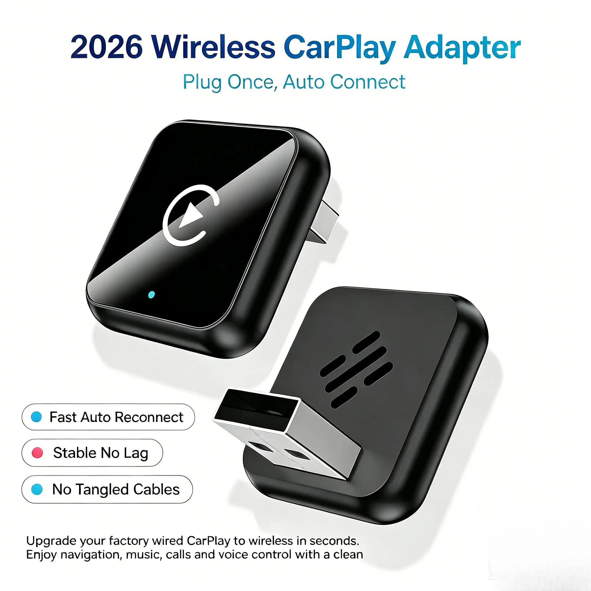 2026 Upgraded 2-in-1 Wireless CarPlay Adapter - Universal Bluetooth Kits for Cars with Factory Wired CarPlay/Android Auto, LCD/LED High-Definition, Fast Auto Reconnect, Low Latency, Plug & Play for iPhone