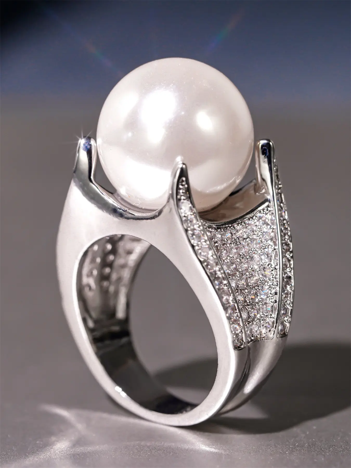 1 PC Glamorous Cubic Zirconia & Faux Pearl Ring Wedding Promise Rings For Women For Wedding Engagement Party Jewelry Valentine's Day Gift