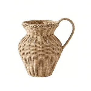 9inch Imitation Wood Rattan Water Jar Vase with Imitation Rattan Weaving Design