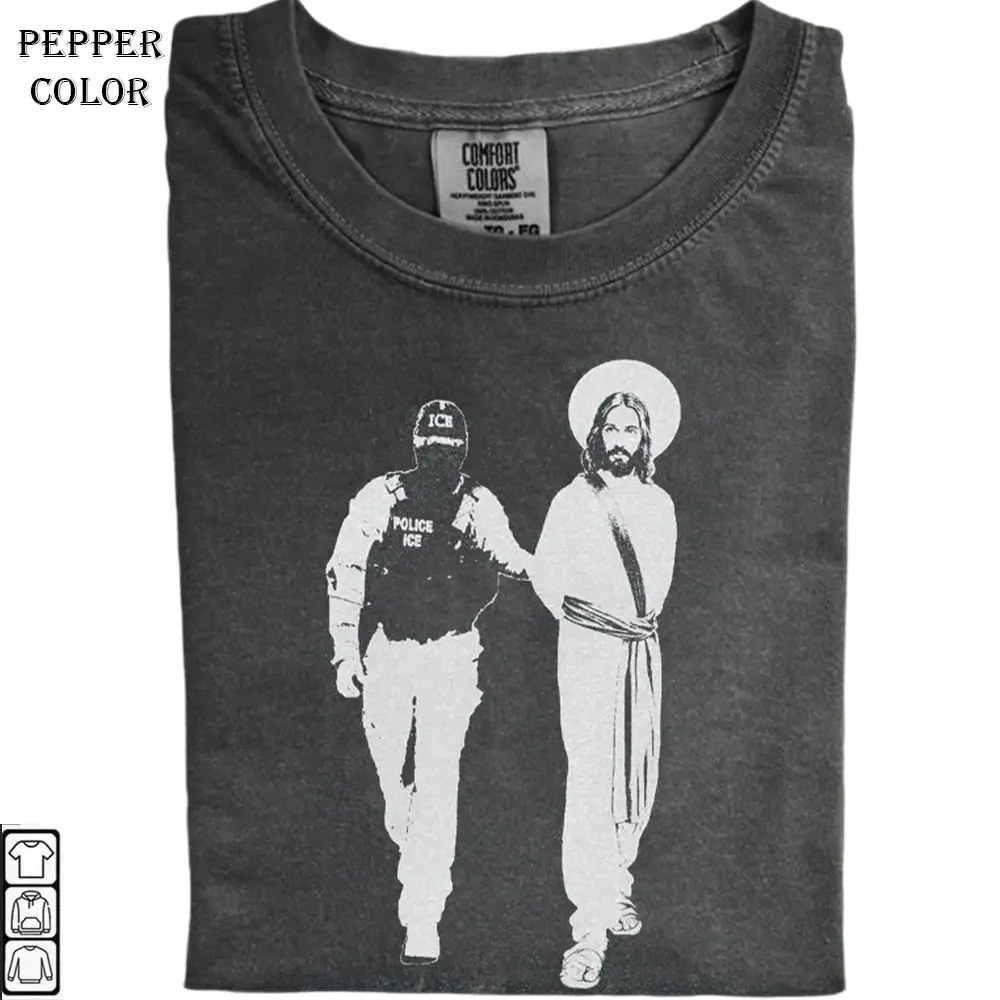 Vintage Anti I.C.E Jesus Arrested Parody Shirt, Festive Holiday Tee, Funny Animal Graphic Top, Cozy Winter Sweatshirt, Unisex Cotton Graphic Top T-Shirt, Unisex Cotton Crewneck Top for Daily Wear