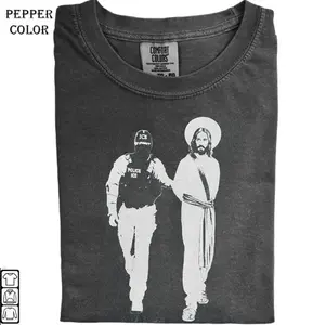 Vintage Anti I.C.E Jesus Arrested Parody Shirt, Festive Holiday Tee, Funny Animal Graphic Top, Cozy Winter Sweatshirt, Unisex Cotton Graphic Top T-Shirt, Unisex Cotton Crewneck Top for Daily Wear