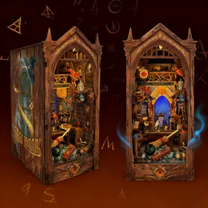 Magic Academy DIY Study Room Set - Harry Potter Bookshelf Decorations, Assembling Model Houses, 3D Puzzle Gifts, Suitable for Birthday Gifts and Children's Gifts, Cultivating Hobbies touch switch decorative Vintage Library Wooden Book Stand