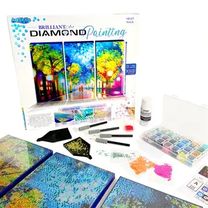 ArtSkills Night Walk Diamond Painting Kit on Stretched Canvas 21" x  14" - Complete Professional Diamond Art Set w/ Storage and Accessories