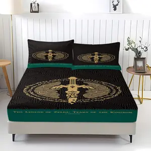 3PCS The Legend of Zelda non Fading Fitted Sheet,Soft and Breathable Bedding Set, Bed Sheets Set,Including 1 Bed Sheet and 2 Pillowcases,Non slip Dust Cover Suitable for Bedroom and Guest Room,Suitable for Personal Use or Gift Giving
