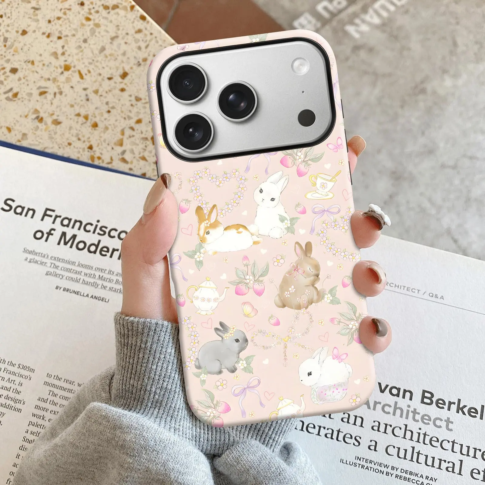 Cute Bunny Phone Case for iPhone 17 Pro Max/16 Pro Max/15Pro Max  15/14/13/12 & Samsung S25 Ultra All Models Double-Layer TPU Shockproof  Protective Cover Pastel Floral Rabbit Print - TikTok Shop