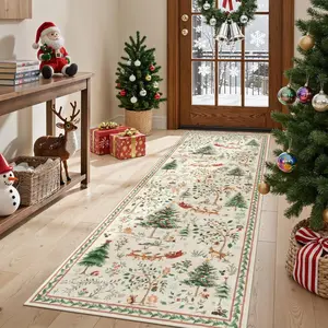 Christmas Decoration Hallway Area Rug, Christmas Tree Deer Pattern Design, Premium Living Room Bedroom Carpet, Mat, Home Decorative Rug
