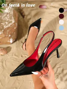 New Women's Patent Leather Slingback Heels Summer | Pointed Toe Stiletto Low-Cut Pumps | Classic Red Bottom Luxury & Comfortable Heels, Perfect for Office, Dating, Weddings, Bridesmaids, Parties and Daily Wear