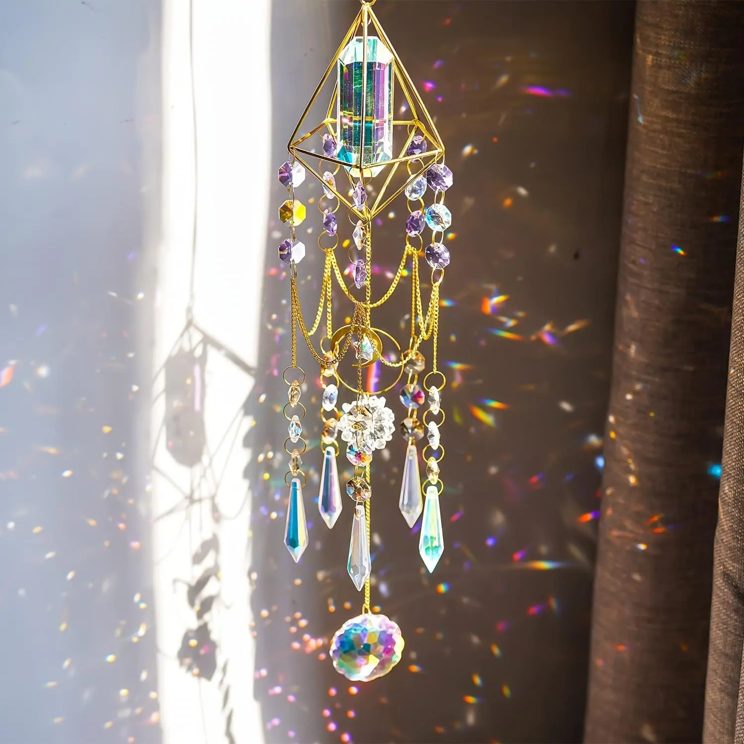 1pc Crystal handmade Bohemian wind chime Crystal Prism Daylight Catcher Glass Prism window hanging pendant home garden porch boho decor Interior Decoration Accessories Home Decor Ornaments hangable room decor Room Decoration Ornaments Decoration Items