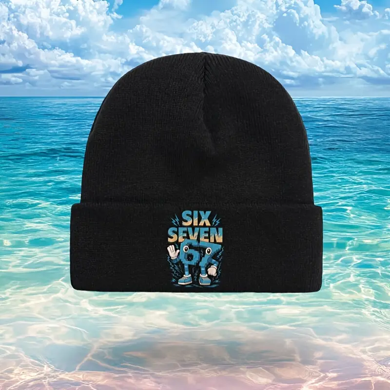 S&T 67 Meme Italian Brainstorm Beanie - Unisex Pattern Hat with Text and Number 67 Design, Soft Stretch Knit Winter Hat, Suitable for Both Men and Women, Casual Street Style, Machine Washable, One Size (8.27- 9.45inch ) - Fun Meme Culture Clothing