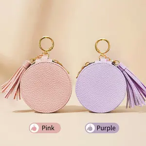 Round Earphone Case Compatible with AirPods Pro3, Audio, Sandstone Leather Texture, Fringe Decoration, Zipper Bag, Minimalist Style