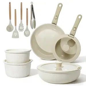 20pcs Kitchen Cookware Sets, Pans & Woks, Kitchenware Non-Stick Pots and Pans Set, kitchen supplies, Cookware, KitchenHacks, MealPrep, Detachable Handle, Oven Safe, Versatile cookware, CookingEssentials