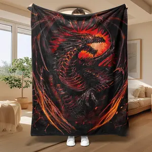 Dragon Blanket Made of High-Weight Flannel Fabric, Bedroom Blanket, Soft Touch, Warmth Retention, Ideal Gift for Fantasy Lovers & Dragon Enthusiasts