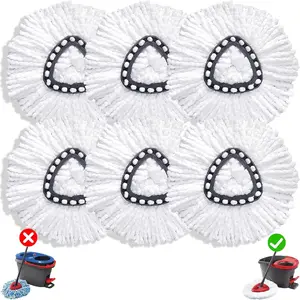 Mop  Replacement for Ocedar, Spin Mophead Replacements, Compatible with Cedar Easywring 1- System, Microfiber 6 Pack 360  Swivel Mop Refills, Machine Washable and Easy to Replace