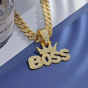Boss Letter Pendant Cuban Necklace Men's & Women's Hip Hop Jewelry Gold Plated Crown Design Unique Fashion Gift for Holidays Anniversaries Birthdays
