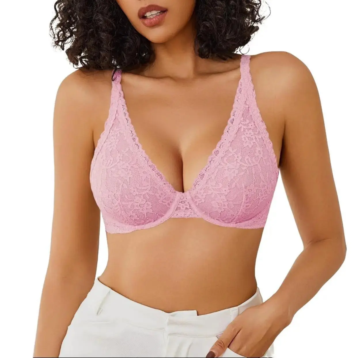 Avidlove Women's Lace Bra Sheer Underwire Unlined Plunge Everyday Bras Full Coverage Bralettes