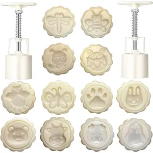 2 Set Mooncake Mould Press With 12 Stamps DIY Cookie Hand Decoration Mooncake Press Molds, Bath Bomb Mold Set for Cookie Stamps Pastry Tool Moon Cake Maker Bath Bombs Press