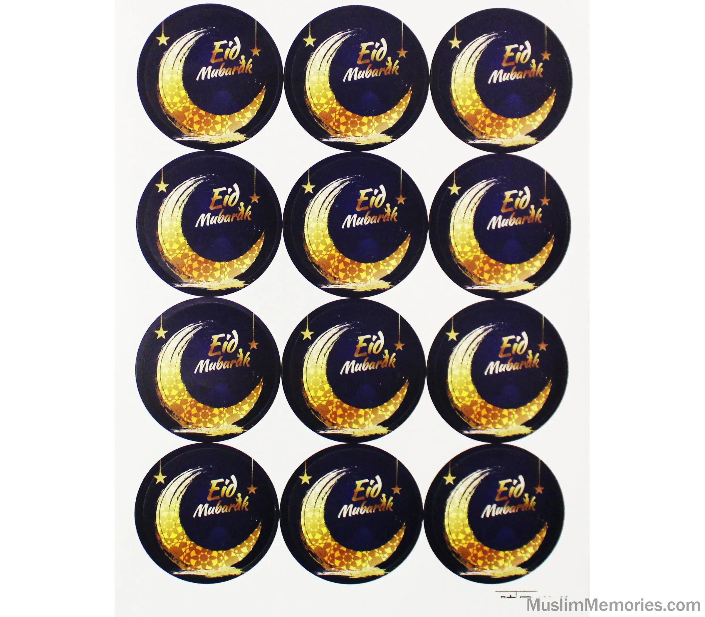 Eid Mubarak Sticker Gold Crescent- 24 stickers