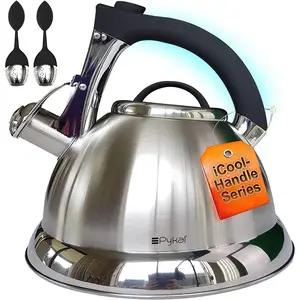 Whistling Tea Kettle with Icool - Handle, Surgical Stainless Steel Teapot for Stovetop, 2 FREE Infusers Included, 3 Quart by Pykal Pykal