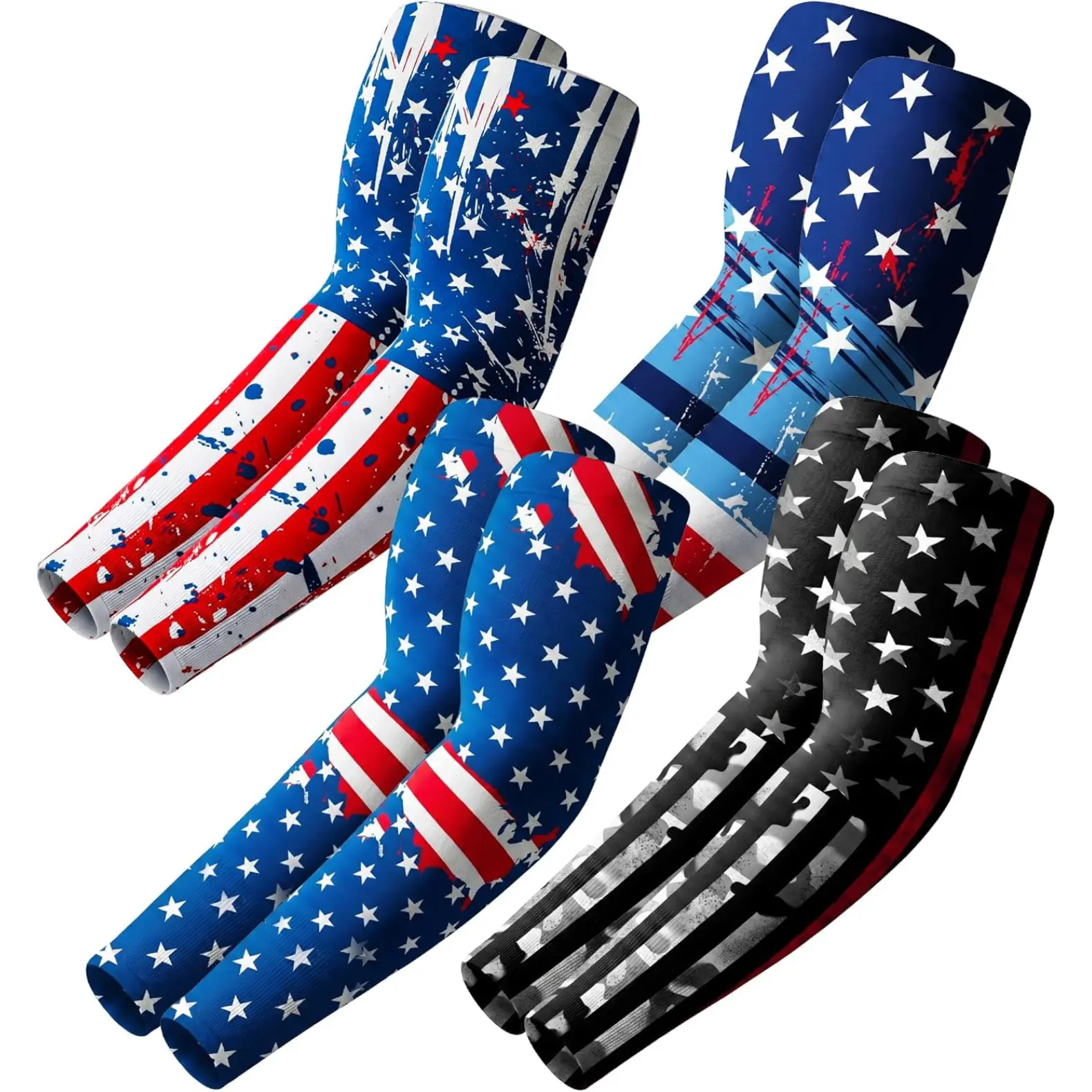 4 Pairs US Flag Cooling Arm Sleeves, UPF 50+ UV Sun Protection for Men & Women, Stretch Performance Fabric for Sports & Outdoor Wear, Arm Sleeves Cover, Uv Arm Sleeves