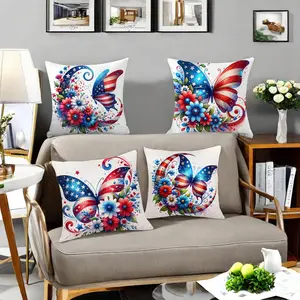 Butterfly & Flower Pattern Cushion Cover, 4 Counts Independence Day Themed Cushion Cover without Filler, Household Decoration Supplies for Home Sofa